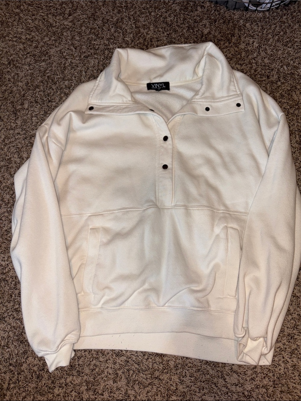 VINYL Quarter-Snap Cream Pullover Sweatshirt